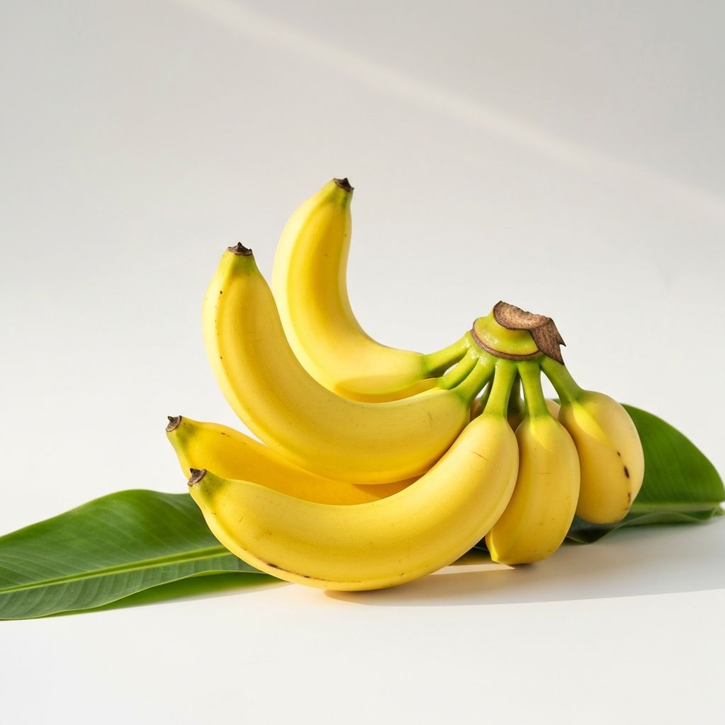 Frische gelbe Bananen mit grünen Blättern - Vitamin B6 Quelle